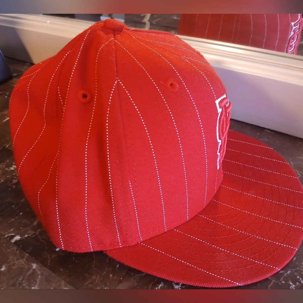 New Era Red Pinstripe Baseball Cap - Picture 3 of 11